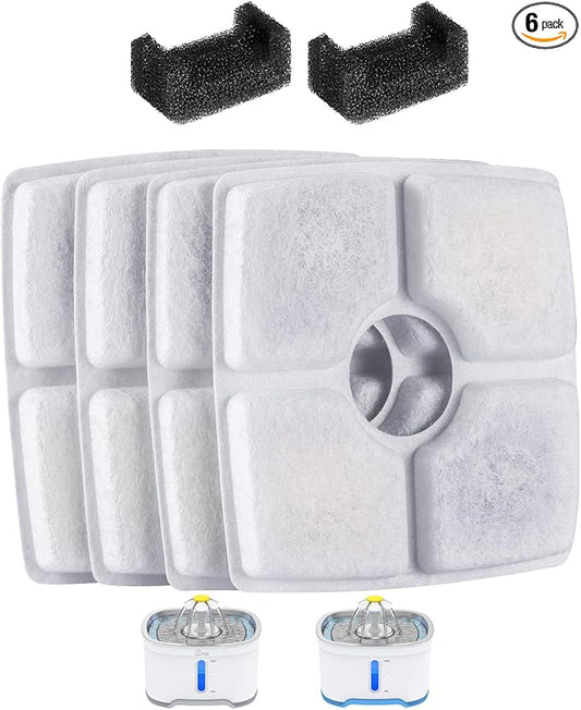 Wonder Creature Cat Fountain Filter for Cubic Cat Water Fountain, 4 Carbon Filters & 2 Pre-Filter Sponges Pack, Elliptical Pet Dispenser Filter