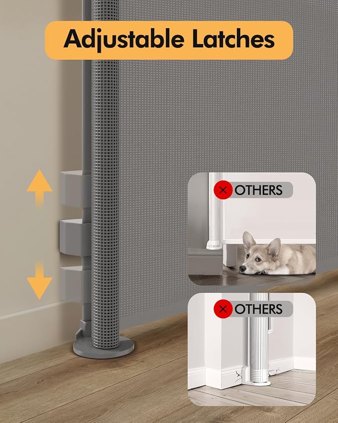 Retractable Baby Gate for Stairs & Doorways, 55" Wide x 33.6" Tall Easy Installation Mesh Dog Gate for Indoor & Outdoor Use,Pet and Dog Safety Gate for Hallways(Grey)