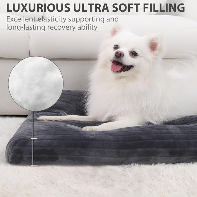KSIIA Washable Dog Crate Bed Kennel Mat for Small Dogs,23 x 18 Inch, Gray | 3in thick soft PP filling,Elastic rebound,300gsm shed-proof flannel,Soft skin-friendly,Anti-slip bottom,Machine washable