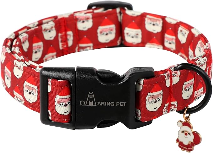 ARING PET Christmas Dog Collar-Cute Red Santa Claus Adjustable Xmas Pet Collars Puppy Collar with Quick Release Buckle for Girl&Boy Dogs-M