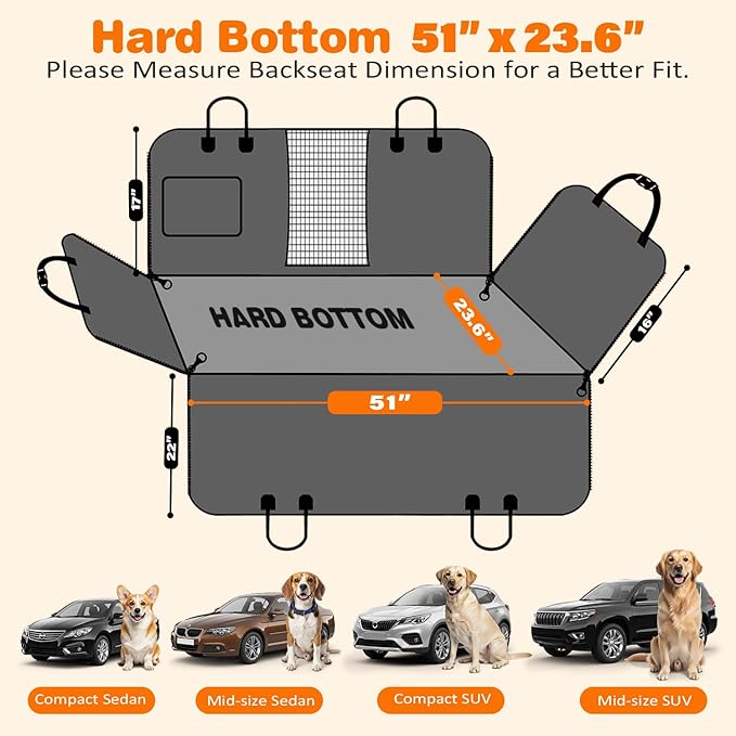 URPOWER Hard Bottom Dog Car Seat Cover for Pets 100% Waterproof Seat Cover Hammock 600D Heavy Duty Scratch Proof Nonslip Durable Soft Back Seat Covers for Cars Trucks and SUVs
