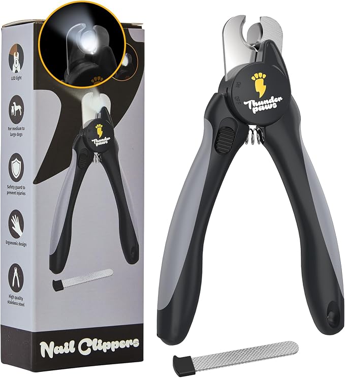 LED Dog Nail Clippers with Light Illumination, Trimmers with Protective Guard, Safety Lock and Nail File - Suitable for Large and Small Dogs & Cats (Grey)