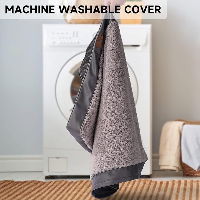 Sunheir Waterproof Dog Bed Covers Replacement Washable, Pet Bed Cover Only | Removable Machine-Washable Soft Plush Cover in Easy-Clean, Non-Slip Bottom, Zipper Closure, 30x20x3 Inches, Grey