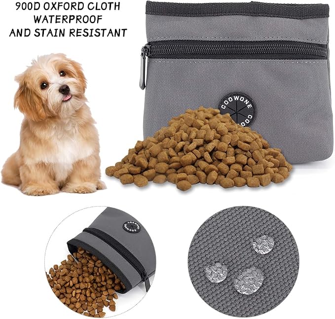 Dog Treat Pouch with Pet Training Clicker, Detachable Dog Puppy Training Treat Bag, 900D Oxford Cloth Magnetic Closure Small Dog Poop Bag Holder for Travel or Outdoor Use