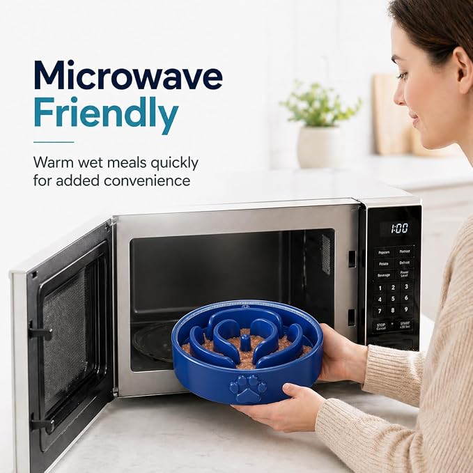 Slow Feeder Dog Bowls – Elevated Dog Bowl Slow Feeder with Bamboo Stand– Microwaveable Dog Slow Feeder for Small and Medium Dogs – Lead and BPA-Free Ceramic Pet Bowl – Pet Feeder for Fast Eaters