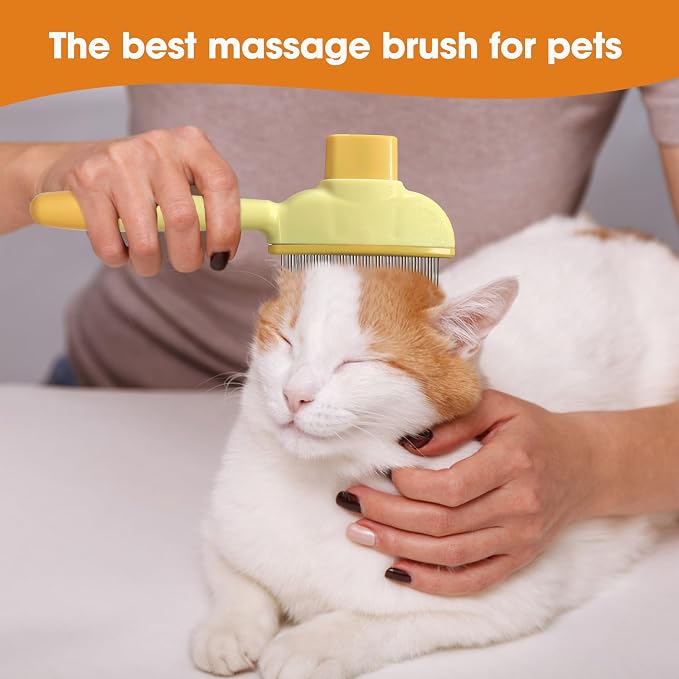 Cat Hair Brush & Dog Brush, Deshedding Brush for Long or Short Haired Pets, Removes Loose Fur, Durable Stainless Steel & ABS Design (yellow)