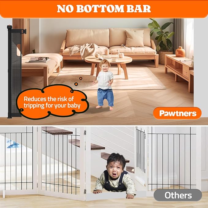 Extra Tall Retractable Baby Gates: 51" Tall Pet Gate, Extend up to 120" Wide, Mesh Baby Gate with Support Rods Jump-Proof Design for Cats & Large Dogs High Dog Indoor Outdoor, Black