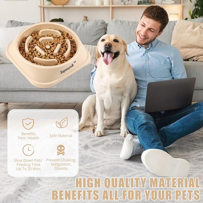 Yopnoyik Slow Feeder Dog Bowls for Healthy Eating, Non-Slip and Anti-Choking Design, Reduces Bloating & Overeating for Large Dogs, Easy to Clean