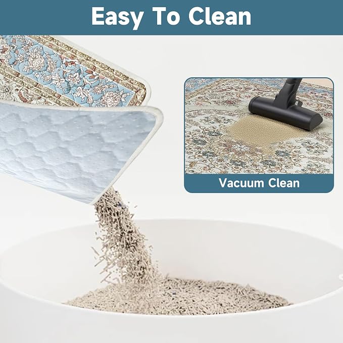 Cat Litter Mat 2 Pack, Reusable Large 36"x48" Kitty Litter Trapping Mat, Machine Washable Litter Mats for Cats, Waterproof & Non-Slip Compatible with Cat Box(Grey Medallion)