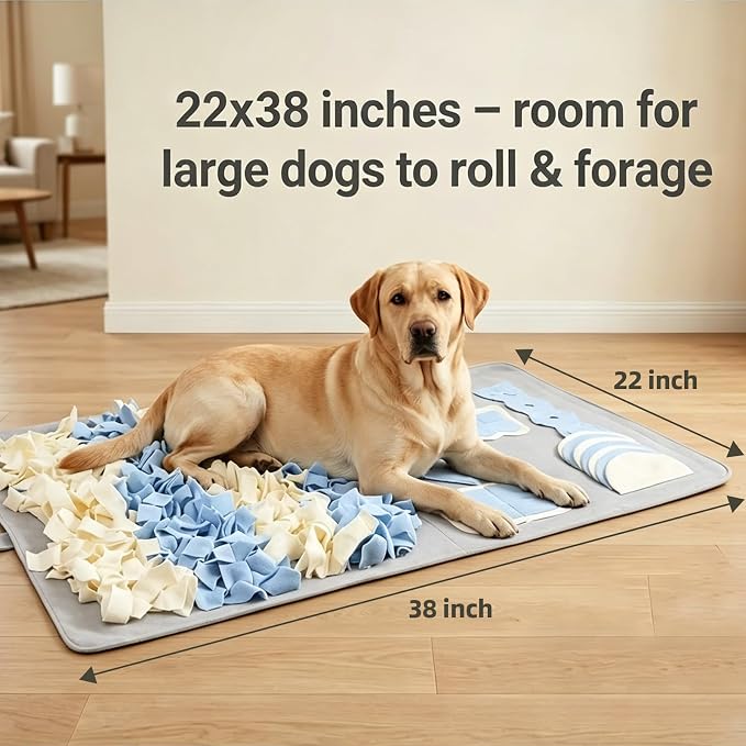Snuffle Mat for Dogs: Slow Food Interactive Experience - 7 Enrichment Foraging Games for Large Dog Owners Needing to Burn Pet Energy - Washable 1000 Times - 22x38 inch - Grey