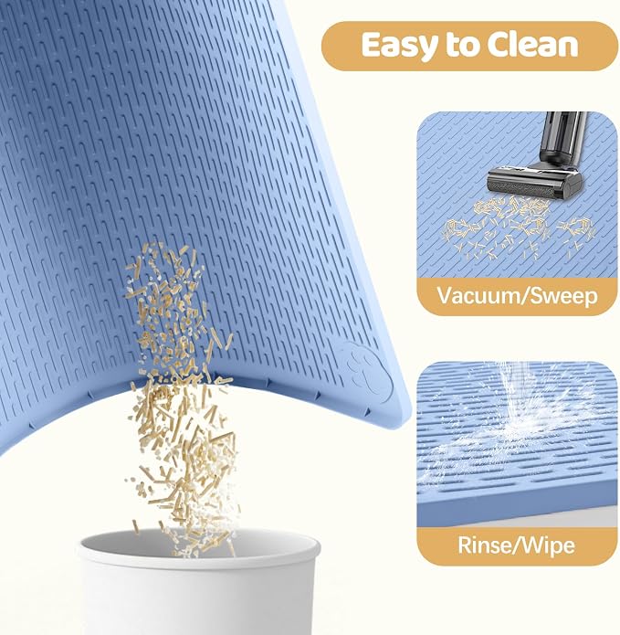 Silicone Cat Litter Mat for Litter Box 50”x35” Large Cat Mat, Blue | Waterproof, Non-Slip, Leak-Proof Rug Mat with Lip, Easy to Clean, Extra Large Litter Catcher Mat for Floor