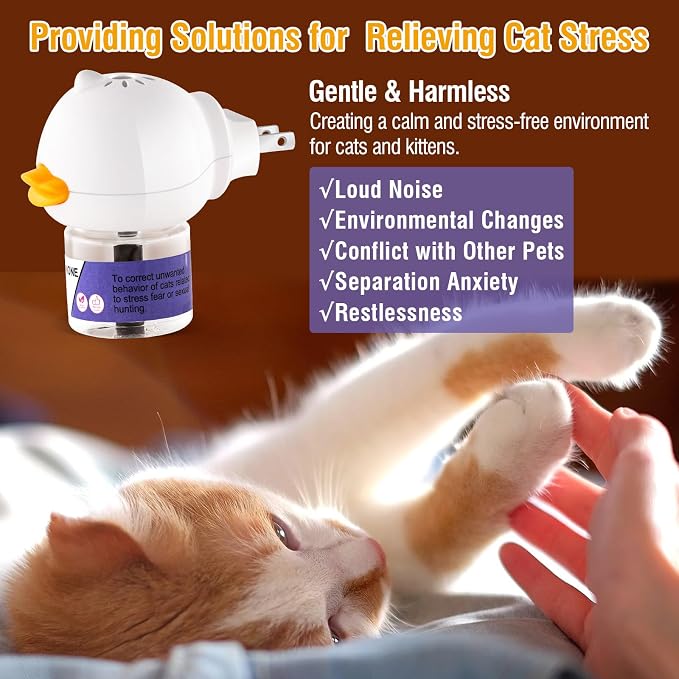 Cat Calming Pheromone Diffuser Reduces Conflict Between Cats Effective Anxiety Relief for Cats & Cat Calming Soothing 48ML 3 Refills Fits All Cats, 3 Packs (B)