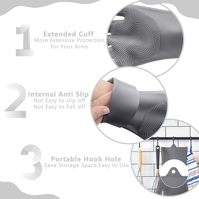 Pet Grooming Gloves—Dog Washing Gloves with High-Density Teeth | Dog Bath Scrubber with Enhanced Five Finger Design, Silicone Gloves for Dogs and Cats Bathing, Massage (Gray)