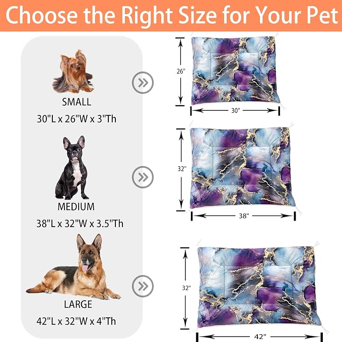 HOSIMA 38L*32W Inch Marble Golden Grain Ink Fluid Print Pet Mat for Under Dog Crate,Blue Fuzzy Washable Pet Crate Pad,Plush Soft Cozy Pad Suitable for Small Dogs Sleeping.