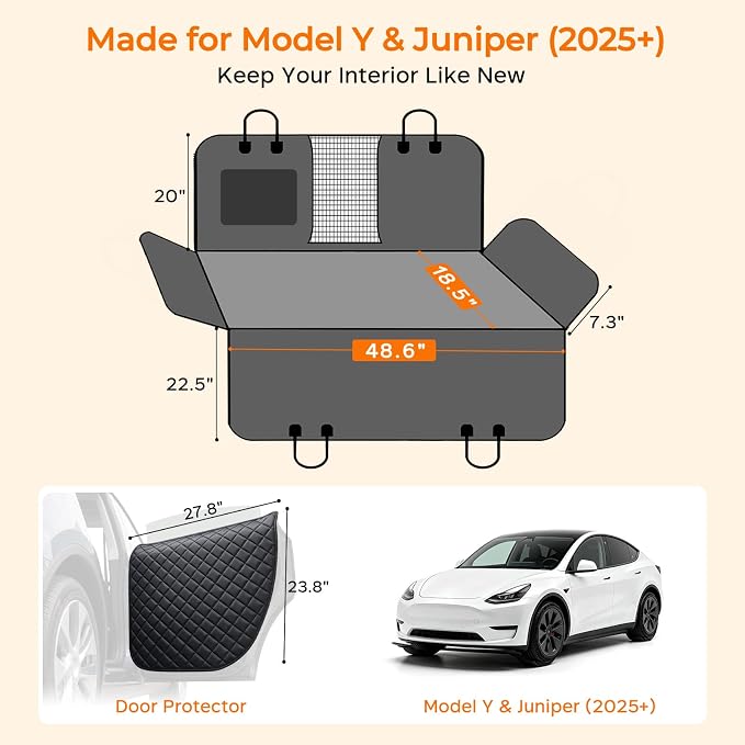 URPOWER Dog Car Seat Cover for Tesla Model Y & Juniper (2025+) with Door Protectors, Waterproof Seat Cover Hammock 600D Heavy Duty Scratch Proof Nonslip Durable Soft Back Seat Covers