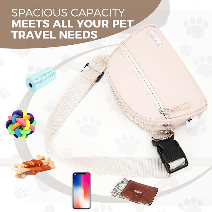 Dog Treat Pouch Pet Training Walking Fanny Pack with Built-in Poop Bag Dispenser & Waste Bag Holder | Stylish Puppy Training Essentials Supplies | Free Dog Clicker (Cream)