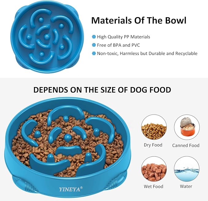 YINEYA 4 Cups Slow Feeder Dog Bowls Large Breed, Anti-Choking Pet Supplies, Maze Dog Food Bowl, Puzzle Feeder That Slow Down Eating