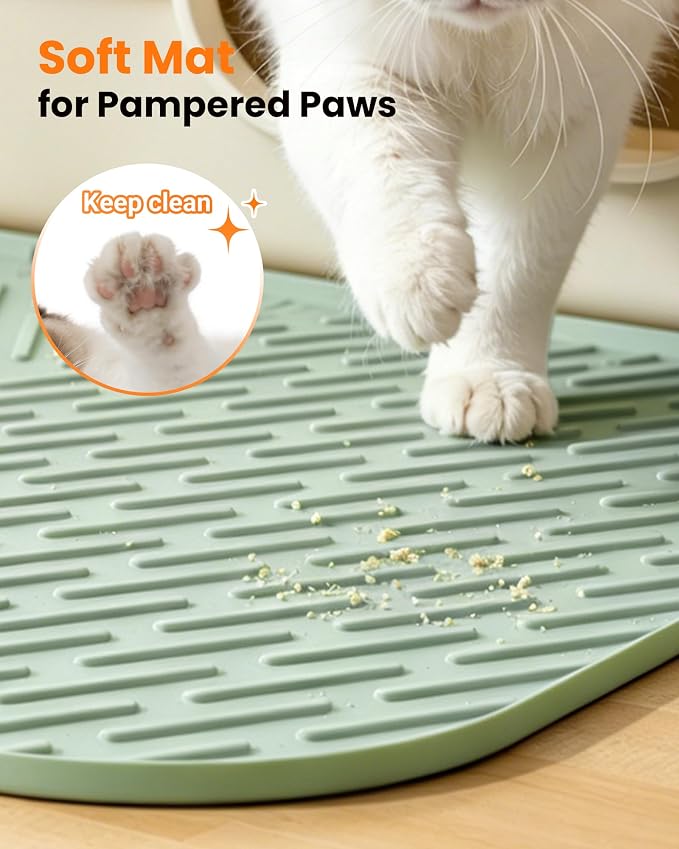 Cat Litter Mat, 47" x 37" Extra Large Cat Litter Box Mat, Silicone Waterproof Litter Trapping Mat for Scatter Control Soft on Kitty Paws Non-Slip Easy to Clean (Green) | Waterproof Litter Trapping Mat for Scatter Control, Soft on Cat Paws Non-Slip Easy...