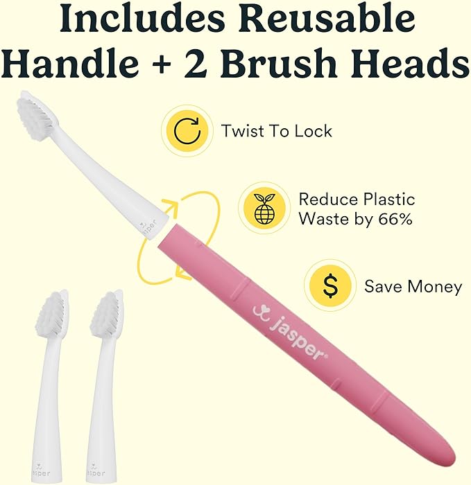Jasper Microbrush Vet Approved Cat Toothbrush, Soft-Bristled Toothbrush Kit for Felines & Small Dogs, Non-Slip Handle with 2 Replaceable Tooth Brush Heads, Use with Cat Toothpaste, 2-Pack, Rose Pink