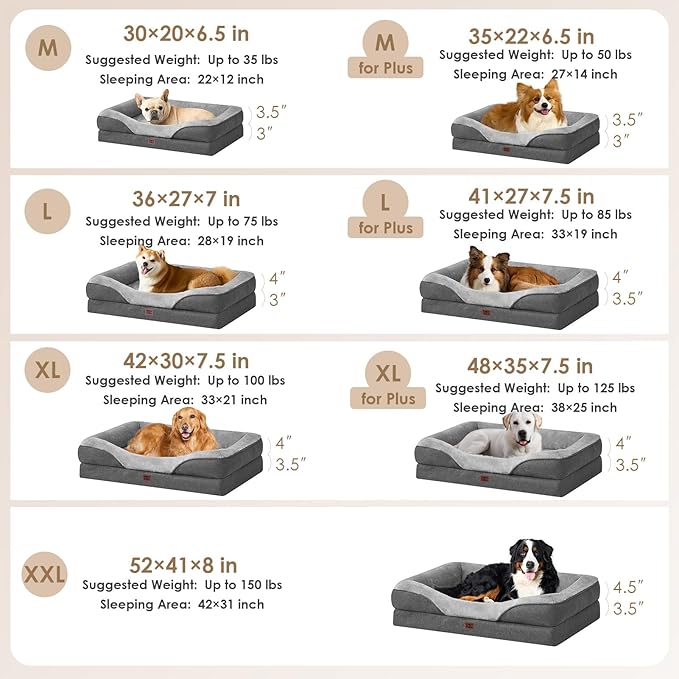 EHEYCIGA Orthopedic XL Dog Bed for Large Sized Dog, 42x30 Inch Extra Large Memory Foam Dog Couch Bed with Sides, Waterproof Liner & Washable Removable Cover, Bolster Pet Sofa, Grey