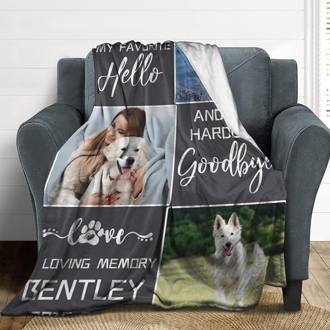 Artsadd Personalized Blanket with Picture in Memory of Dog Custom Photo Blanket Memorial Pet Loss Sympathy Gift