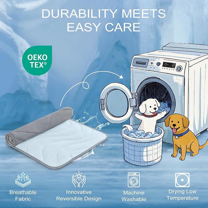 Cozyide Dog Cooling Mat, Q-Max>0.45 Thin Breathable Cooling Mat for Extra Large Dogs, Washable Reversible Dog Pad for Four Seasons, 40" L x 28" W, Ocean Blue
