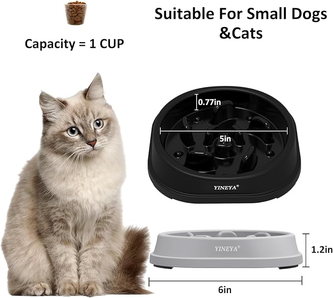 YINEYA 2PCS Anti-Choking Slow Feeder Dog Bowls Small Size Dog, Slow Feeder Cat Bowl, Supplies and Puzzle for Pet