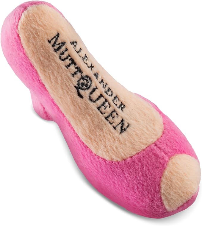 Dog Diggin Designs Pink MuttQueen Plush Dog Toy Shoe | Luxury-Inspired Parody Designer Heel with Squeaker, Soft Plush Fashion Dog Toy – High Heel Essentials