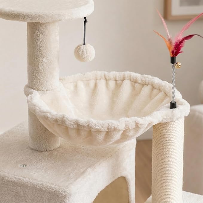 HUITREE 45in Cat Tree Tower with Big Condo for Indoor Cats,Cat Tower with Scratching Post,Scratching Board and Cat Toys,Multi-Level,Small Space,Transformer Cat Tree (338B)