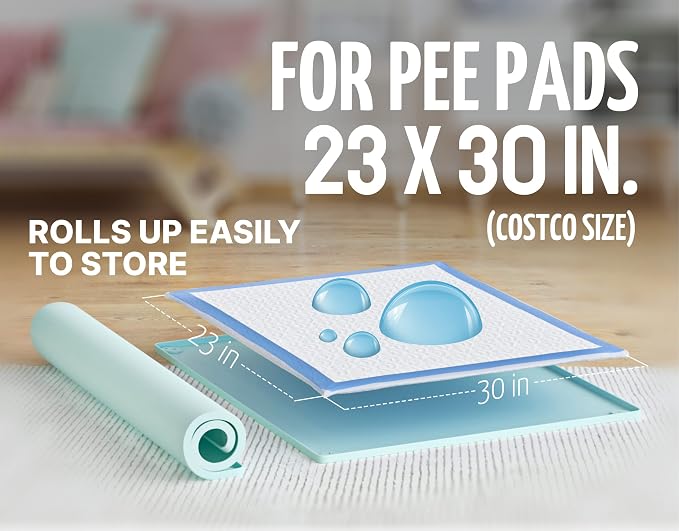 TidyFriend Dog Pee Pad Holder Tray Fits for 30” x 23” Pee Pads with Corner Lock Holes, Raised Edges, Non-Spill, Easy to Clean Silicone Dog Potty Tray Holder, For Indoor Floor Protection (Turquoise)