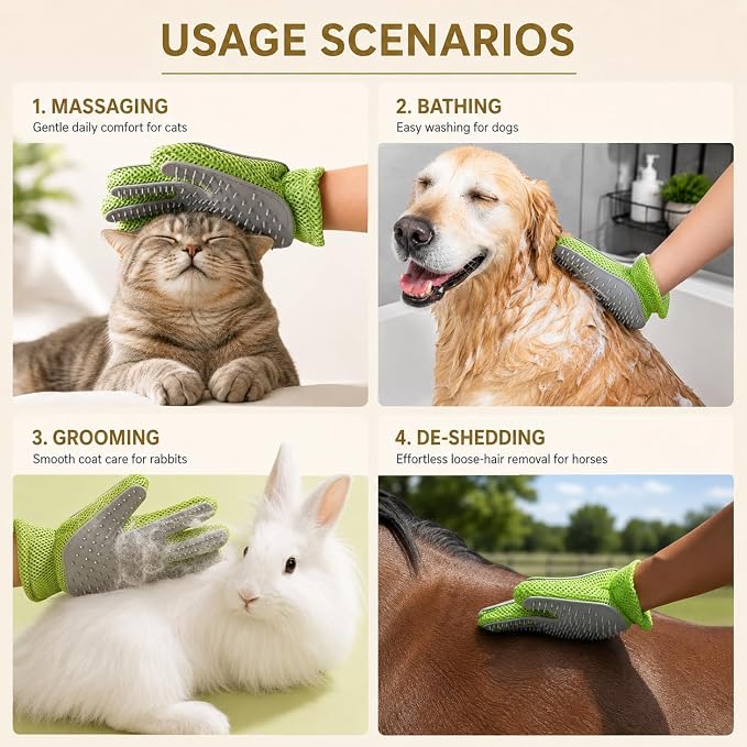 MEUOMIW - Pet Grooming Glove & Hair Remover - Deshedding Brush for Shedding Control - Gentle Massage Mitt for Dogs & Cats with Long and Short Fur - Ideal for Bathing and Grooming (one piece)