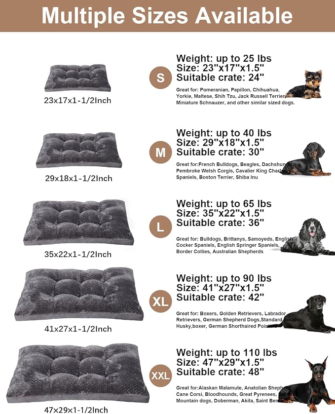 EMSLX Washable Cozy Plush Dog Crate Beds, 35“x 22”, Dark Grey | Soft Comfy Kennel Pad, Anti Slip Pet Sleeping Mat for Large, Jumbo, Medium, Small Dogs Breeds