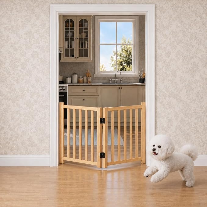 YOCAN Non-Painted Wood FreeStanding Pet Gate for Dogs,Wooden Dog Gates for Doorways, Stairs,The House, Dog Fences Indoor Puppy Gate-2 Panel H:23”