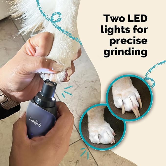 Pet Nail Grinder for Dogs and Cats - Super Quiet and Low Vibration Electric Dog Nail Grinder with 2 LED Lights - USB Rechargeable and Cordless - 2 Speeds - Small to Large Pets - Dark Blue
