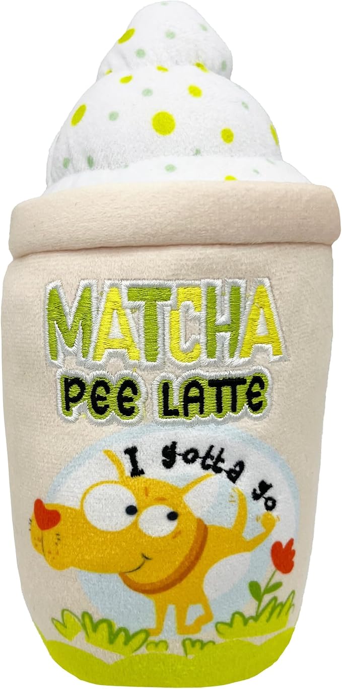 Huxley & Kent for Dogs - Matcha Pee Latte (Large) - Funny Durable Power Plush Dog Toy with Squeaker - Dog Gift