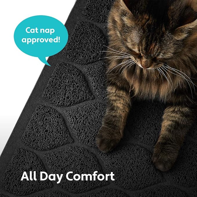 MIGHTY MONKEY Waterproof BPA Free Cat Litter Box Trapping Mat, Easy Clean Floors, Textured Backing, Soft on Sensitive Kitty Paws, Cats Accessories, Less Waste, Stays in Place, 24x17, Black