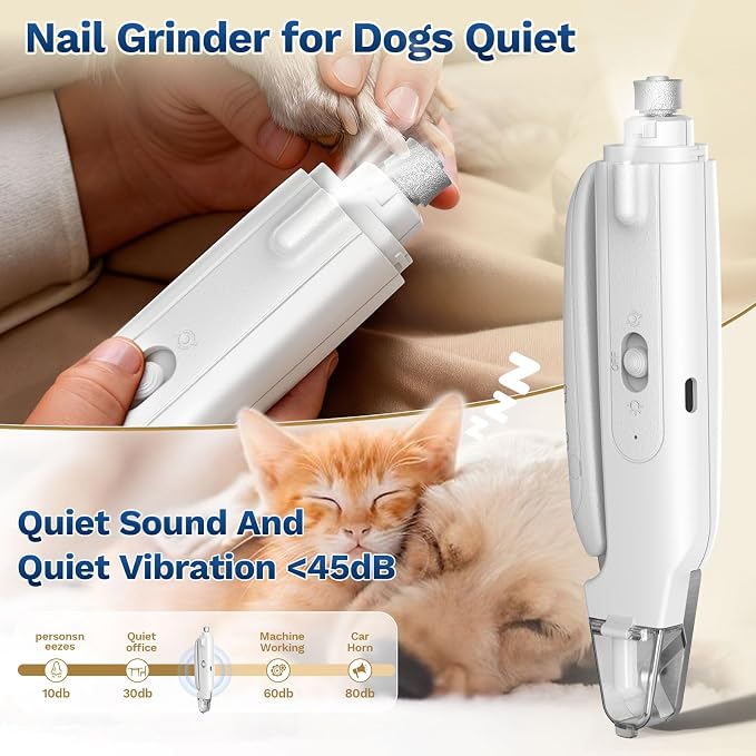2-in-1 Dog&Cat Nail Clippers with Light, Type-c Pet Claw Trimmer & Grinder | Catpick care Rechargeable Nail Cutter, Stainless Blade, Safety Lock & Catcher Grooming for Small Medium Large Pets, White