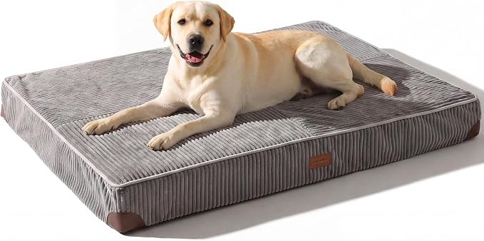 FUKUMARU X-Large Dog Bed, Thickened Waterproof Dog Mat with Washable Cover | 4" Extra Thick Egg Crate Foam Pet Mat, Corduroy Orthopedic Dog Bed for Crate, Flat Dog Pad with Anti-Slip Bottom