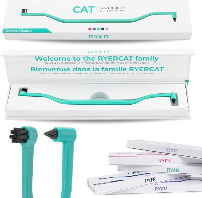 RYERCAT Ocean Dual Sided Cat Toothbrush - Only 8mm Wide to fit into Cat's Mouth - Cat Dental Supplies