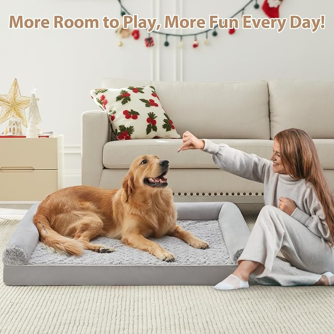 BFPETHOME Orthopedic Washable XLarge Dog Bed for Senior Dog Cozy Sleep | Extra Large Waterproof Big Soft Pet Couch Bed for Dogs Relax with Removable Cover Supportive Foam Light Grey 42x30 Inch