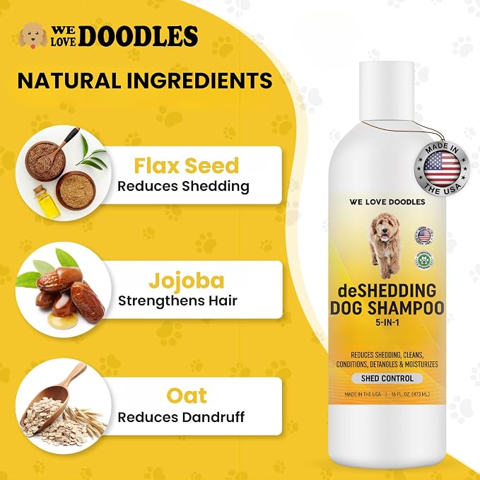 Deshedding Dog Shampoo & Conditioner, Anti Shed Puppy Wash, USA Made, 16OZ | Reduces Loose Hair & Fur, For Sensitive Skin, Natural, Best Shedding Shampoo for Dogs Like Golden Retriever, Husky, Shepherds