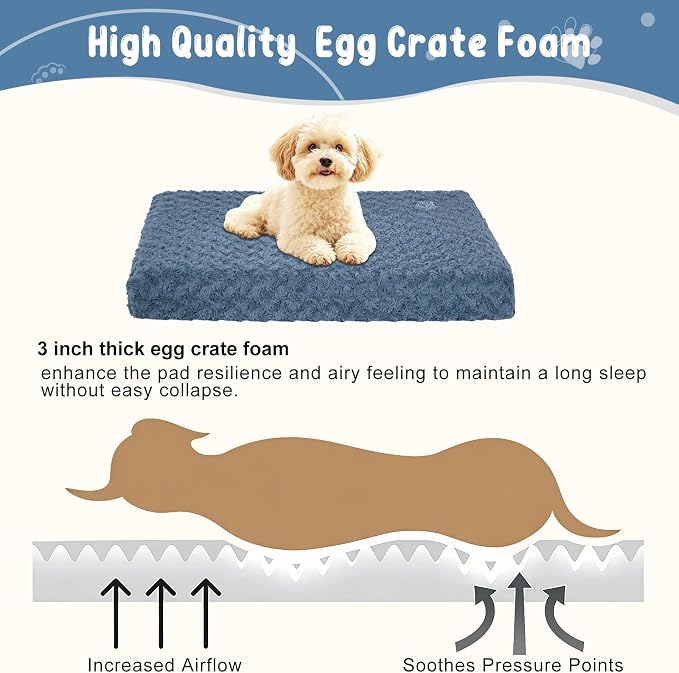 EMPSIGN Dog Bed Mat Crate Pad Mattress, Ultra Soft Pet Kennel, Navy, Small | Reversible(Cool & Warm), Waterproof Linings, Removable Machine Washable Cover, for 24" Dog Crate, Soft Rose Plush/Canvas