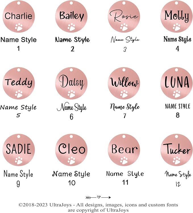 Ultra Joys Dog Tags Personalized for Pets - Hollow Paw Custom Pet ID Tag - Engraved Dog Tag for Small, Large Dogs - Large Round in Rose