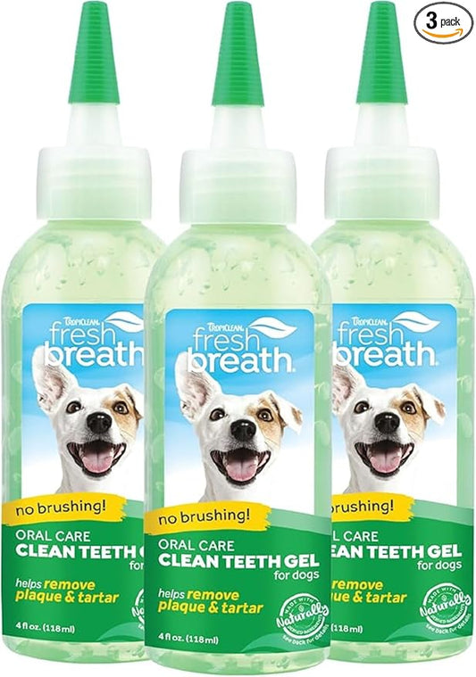 TropiClean Fresh Breath No Brushing Clean Teeth Dental & Oral Care Gel for Dogs, 4oz - 3 Pack