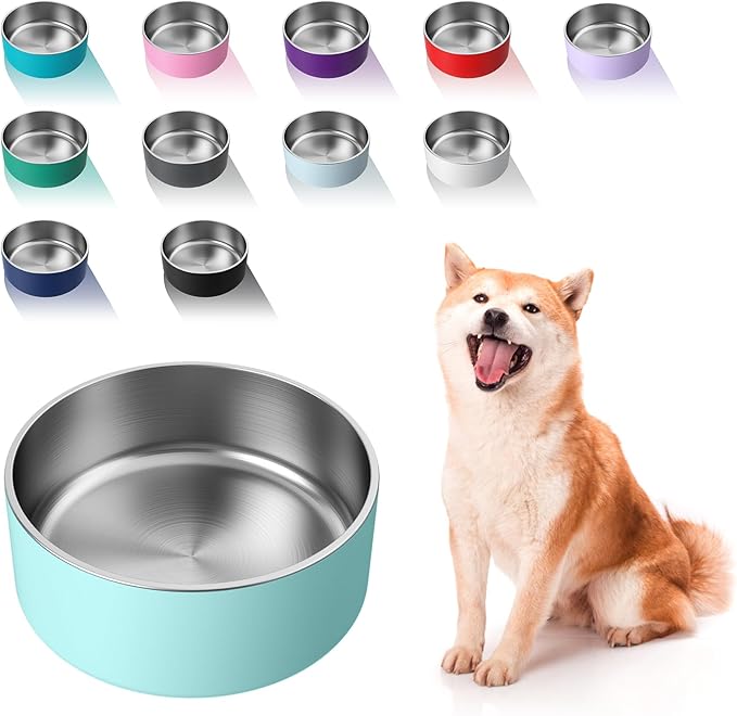 WENBOKMIN Dog Bowl, Stainless Steel Dog Food and Water Bowl with Non Slip Quiet Bottom, Easy to Clean, Dishwasher Safe, 40oz, Mint Green