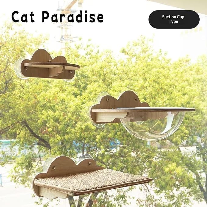 Cat Paradise Space Capsule Window Cat Bed, Suction Cup Mount, Clear Acrylic Bowl with Wood Shelf, 20kg Load Capacity