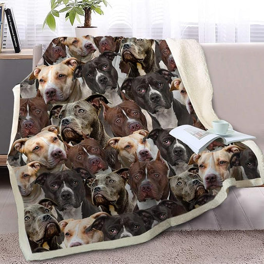 BlessLiving Pitbull Blanket and Throws for Adults - Fuzzy Dog Blanket, Cute Pit Bull Sherpa Fleece Throw (60" x 80")