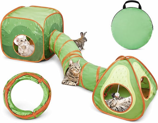 Rypet Cat Tunnels for Indoor Cats with Cube Tent, Interactive Collapsible Cat Tube and Foldable Cubes Playground for Hiding Hunting and Resting, Pet Tube with Bell for Kitten, Rabbit, Puppy, Ferret