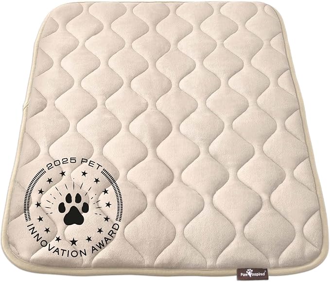 Paw Inspired Washable Padded Crate Mats for Dogs, Beige, 35x22 Inch | Fits 36-inch Kennels, Leakproof, Waterproof Bottom, Plush Dog Pad, Pet Bed