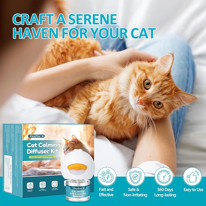 Multi‑Cat Calming Diffuser, 360-Day Pheromone Diffuser 12 Refills & 3 Plugs | Cat Pheromones Calming Diffuser Refill Kit for Pee Spraying, Aggression, Meowing & Scratching, Relieve Anxiety Stress